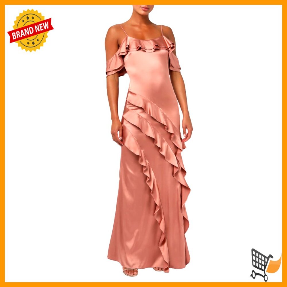 Satin Off Shoulder Maxi Dress With Ruffle Trim For Formal Events